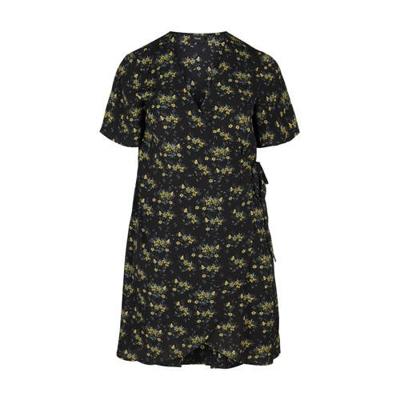 Zizzi gebloemde wikkeljurk CAANNI zwart/geel/blauw Zizzi gebloemde wikkeljurk CAANNI zwart/geel/blauw