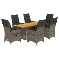 vidaXL 7-delige Bistroset met kussens poly rattan grijs, loungeset, loungeset tuin, loungeset buiten, tuinset, terrasset, tuinset lounge