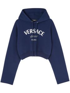 Versace hoodie crop à logo brodé - Bleu