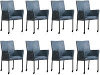 Set van 8 Blauwe leren moderne eetkamerstoelen Comfort - Kenia Leer Denim (blauw leer) - thumbnail