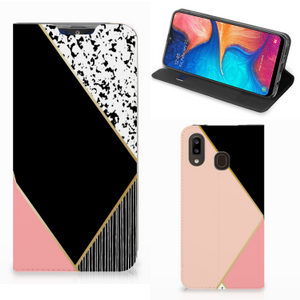 Samsung Galaxy A30 Stand Case Zwart Roze Vormen