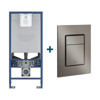 GROHE Rapid SLX Inbouwreservoir - frame netspanning - douchewc aansluiting - GROHE Skate cosmopolitan bedieningsplaat - Geborsteld Hard Graphite sw242311/sw405420