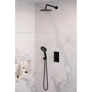 Inbouw Regendouche Set Brauer Black Edition Gebogen Wanduitloop Ronde Hoofddouche 20 cm Met Handdouche 3 Standen Mat Zwart Brauer