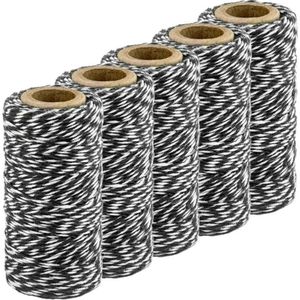 5x Zwart/wit katoenen touw 50 meter cadeaulint   -