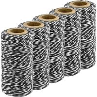 5x Zwart/wit katoenen touw 50 meter cadeaulint   -