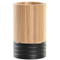 Badkamer tandenborstelhouder / drinkbeker - hout/zwart - 7 x 11 cm   -