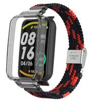 By Qubix - Braided nylon bandje met case - Zwart met rood - Xiaomi Smart band 7 Pro