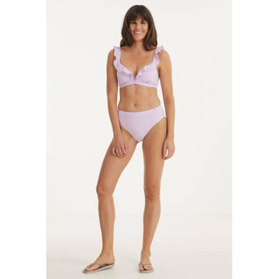 Beachlife geruit high waist bikinibroekje lila/wit