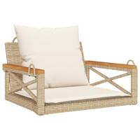 vidaXL Schommelbank met kussens 63x62x40 cm poly rattan beige, houten schommelbank, schommelstoel, hangende bank, schommelbank rattan, schommelzitje