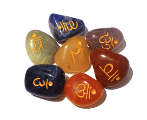 SET 7 Chakra Trommelstenen met Sanskriet Letters