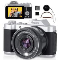 Rollei Powerflex 10 x retro digitale camera, 64 MP 4K fotocamera met accu en 10 x digitale zoom fototoestel met 8 fotomodi 2,88 inch IPS-display draagbare compacte camera vintage, digitale