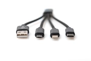 Digitus Mobiele telefoon, Apple iPad/iPhone/iPod, Laptop Laadkabel [1x USB-A - 3x ] 0.15 m