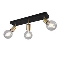 Trio Zwarte plafondlamp Vannes 3-lichts met goud R80183008