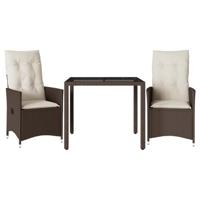 vidaXL 3-delige Bistroset met kussens poly rattan bruin, loungeset, loungeset tuin, loungeset buiten, tuinset, terrasset, tuinset lounge