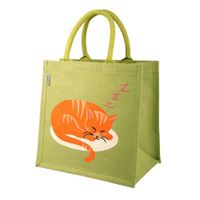 Groene Jute Tas met Slapende Kat - thumbnail