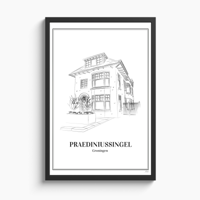 Illustratie van jouw huis Met Lijst A3 staand (30 x 42cm) - thumbnail