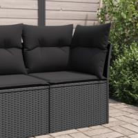 Tuinhoekbank met kussens poly rattan zwart - thumbnail