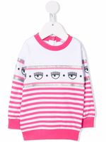 Chiara Ferragni Kids pull rayé à logo imprimé - Blanc