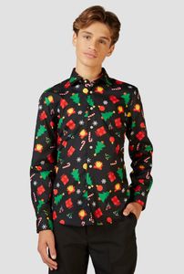 Zwart Kerst Overhemd Kerstfiguren Tiener Opposuits