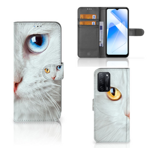 OPPO A16/A16s/A54s Telefoonhoesje met Pasjes Witte Kat