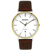 Prisma P.1489 Horloge titanium-leder goudkleurig-wit-bruin 41 mm