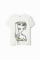 Arty T-shirt met gezicht - WHITE - S