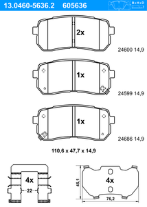 Remblokkenset, schijfrem ATE, u.a. für Hyundai, KIA