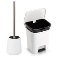 Badkamer/toilet accessoires - WC-borstel en pedaalemmer 7.5L - kunststof - wit