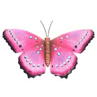 Tuindecoratie vlinder van metaal roze/zwart 48 cm - thumbnail