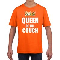 Koningsdag t-shirt queen of the couch oranje voor meisjes - thumbnail