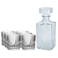 Glazen whisky/water karaf 900 ml met 6x whiskyglazen 310 ml - thumbnail