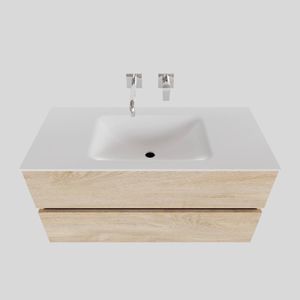 Badkamermeubel Solid Surface BWS Oslo 100x46 cm Midden Wood Washed Oak (0 kraangaten)