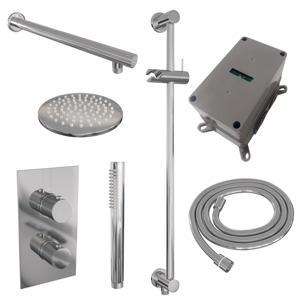 Regendoucheset Inbouw Brauer Chrome Carving Thermostatisch 20cm met 3-Weg Omstelling, Wandarm, Glijstang en Staaf Handdouche Chroom