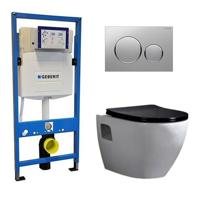 Geberit Toiletset Daley Flatline Zwart Rimfree Softclose Toiletbril Sigma Sigma 20 Mat/Glans Chroom