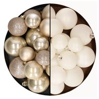 Kerstballen 60x stuks - mix creme wit/champagne - 4-5-6 cm - kunststof - thumbnail