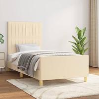 vidaXL Bedframe met hoofdeinde stof crèmekleurig 100x200 cm