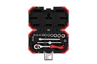 GEDORE R49003016 Rode Dopsleutelset, 16-Delig, Met Ratel, Steeksleutel, 1/4 inch, Zwart, rood