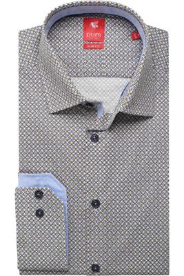 Pure Slim Fit Overhemd blauw/geel, Motief
