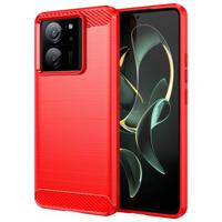 Xiaomi 13T/13T Pro Geborsteld TPU Hoesje - Koolstofvezel - Rood - thumbnail