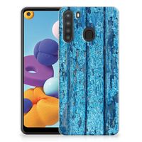 Samsung Galaxy A21 Bumper Hoesje Wood Blue