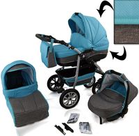 Kinderwagen 3 in 1 CityGo turquoise antraciet verstelbare handgreep