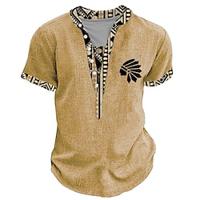 Tribal Bandana-afdruk Ontwerper Etnisch Voor heren 3D-afdrukken T-shirt Henley-shirt Casual Dagelijks Feestdagen T-shirt Geel Groen Khaki Korte mouw Henley Overhemd Zomer Lente Kleding S M L XL XXL Lightinthebox - thumbnail