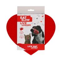 Eat Slow Live Longer Likmat in hartvorm, 19 x 23 cm, anti-snuffelmat, slow feeder, snuffelmat, 100% siliconen, vaatwasmachinebestendig, voor hond of kat, rood