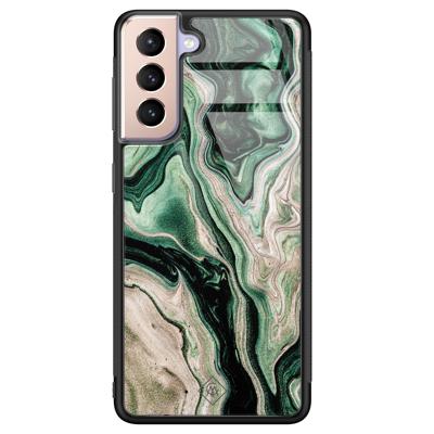 Samsung Galaxy S21 Plus glazen hardcase - Green waves Samsung Galaxy S21 Plus glazen hardcase - Green waves