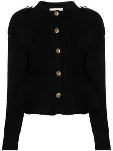 Alexander McQueen cardigan en maille nervurée à encolure ras du coi - Noir