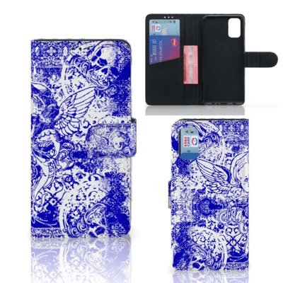Telefoonhoesje met Naam Samsung Galaxy A41 Angel Skull Blauw