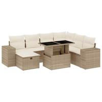 vidaXL 8-delige Loungeset met kussens poly rattan beige