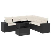 vidaXL 7-delige Loungeset met kussens poly rattan zwart