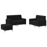 vidaXL 3-delige Loungeset met kussens stof zwart, fauteuil, bank, 2 zitsbank, 2-zitsbank, sofa, zitbank, 2 zits bank, twee zits bank