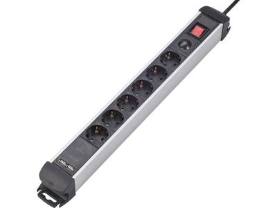 Renkforce 815A-CMB-SUSB Stekkerdoos met schakelaar 6-voudig Zwart, Zilver Randaarde stekker 1 stuk(s) Renkforce 815A-CMB-SUSB Stekkerdoos met schakelaar 6-voudig Zwart, Zilver Randaarde stekker 1 stuk(s)